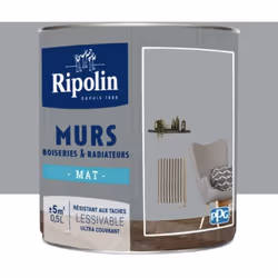 La Peinture Murs, Boiseries, Radiateurs RIPOLIN Gris Galet est une peinture monocouche, très couvrante qui donnera un bel asp ...