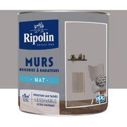 La Peinture Murs, Boiseries, Radiateurs RIPOLIN Gris urbain Mat est une peinture monocouche, très couvrante qui donnera un be ...