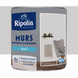 La Peinture Murs, Boiseries, Radiateurs RIPOLIN Gris Cetus Mat est une peinture monocouche, très couvrante qui donnera un bel ...