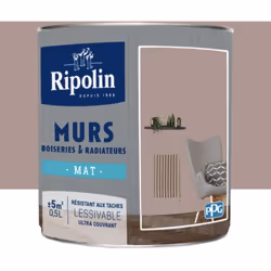 La Peinture Murs, Boiseries, Radiateurs RIPOLIN Taupe Mat est une peinture monocouche, très couvrante qui donnera un bel aspe ...