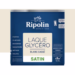 Cette Laque Glycéro Ripolin Satin Blanc cassé vous assurera un tendu parfait et une résistance accrue.Cette peinture multi-su ...