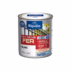 Peinture Fer Brillant avec sous-couche intégrée et agent anti-corrosion - Ripolin - BENEFICES : Peinture pour FER avec sous-c ...