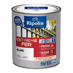 Peinture Fer Brillant avec sous-couche intégrée et agent anti-corrosion - Ripolin - BENEFICES : Peinture pour FER avec sous-c ...