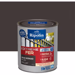 Peinture Fer Brillant avec sous-couche intégrée et agent anti-corrosion - Ripolin - BENEFICES : Peinture pour FER avec sous-c ...