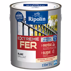Peinture Fer Brillant avec sous-couche intégrée et agent anti-corrosion - Ripolin - BENEFICES : Peinture pour FER avec sous-c ...
