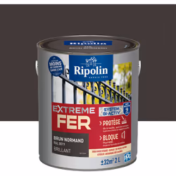 Peinture Fer Brillant avec sous-couche intégrée et agent anti-corrosion - Ripolin - BENEFICES : Peinture pour FER avec sous-c ...