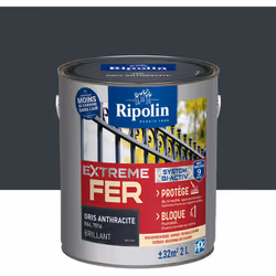 Peinture Fer Brillant avec sous-couche intégrée et agent anti-corrosion - Ripolin - BENEFICES : Peinture pour FER avec sous-c ...