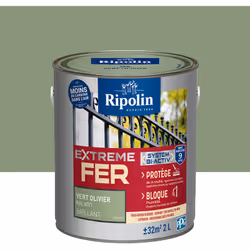 Peinture Fer Brillant avec sous-couche intégrée et agent anti-corrosion - Ripolin - BENEFICES : Peinture pour FER avec sous-c ...