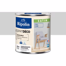 Peinture couleur intérieure Gris Lomé - Aspect Satin - Ultra-Couvrante pour Murs, Boiseries et Radiateurs - Ripolin Cette pei ...