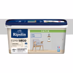 Peinture couleur intérieure Gris Lomé - Aspect Satin - Ultra-Couvrante pour Murs, Boiseries et Radiateurs - Ripolin Cette pei ...