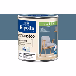 Peinture couleur intérieure Bleu Madura - Aspect Satin - Ultra-Couvrante pour Murs, Boiseries et Radiateurs - Ripolin Cette p ...