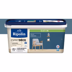 Peinture couleur intérieure Bleu Madura - Aspect Satin - Ultra-Couvrante pour Murs, Boiseries et Radiateurs - Ripolin Cette p ...