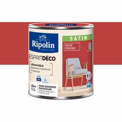 Peinture couleur intérieure Rouge Profond - Aspect Satin - Ultra-Couvrante pour Murs, Boiseries et Radiateurs - Ripolin Cette ...