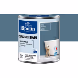 Peinture couleur Bleu Madura pour cuisine et Salle de Bain - Aspect Satin - Haute Lessivabilité - Ripolin Avec sa technologie ...