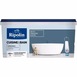 RIPOLIN Peinture murale spéciale pièces humides cuisine et bain - 2 L - Bleu madura
