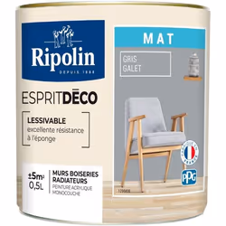 RIPOLIN Peinture murale Esprit déco multi-supports - 05 L - Gris galet mat