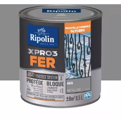La Peinture fer glycéro Ripolin XPRO3 Fer Metallisé avec son DUAL PROTECT SYSTEM® protège vos supports de la rouille et empêc ...