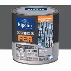 La Peinture fer glycéro Ripolin XPRO3 Fer Brillant avec son DUAL PROTECT SYSTEM® protège vos supports de la rouille et empêch ...