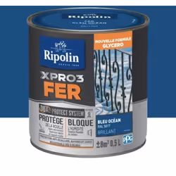 La Peinture fer glycéro Ripolin XPRO3 Fer Brillant avec son DUAL PROTECT SYSTEM® protège vos supports de la rouille et empêch ...