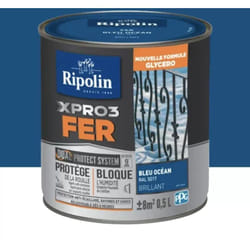 Ripolin - Peinture fer glycéro XPRO3 Fer Brillant Bleu océan 0,5 l