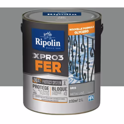 La Peinture fer glycéro Ripolin XPRO3 Fer Metallisé avec son DUAL PROTECT SYSTEM® protège vos supports de la rouille et empêc ...