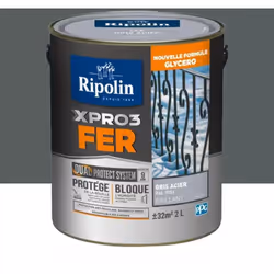 La Peinture fer glycéro Ripolin XPRO3 Fer Brillant avec son DUAL PROTECT SYSTEM® protège vos supports de la rouille et empêch ...