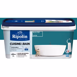 Peinture couleur Bleu Pop pour cuisine et Salle de Bain - Aspect Satin - Haute Lessivabilité - Ripolin Avec sa technologie "e ...