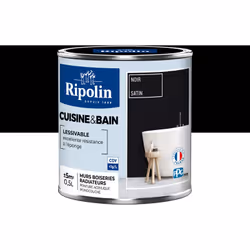Peinture couleur Noir pour cuisine et Salle de Bain - Aspect Satin - Haute Lessivabilité - Ripolin Avec sa technologie "effet ...