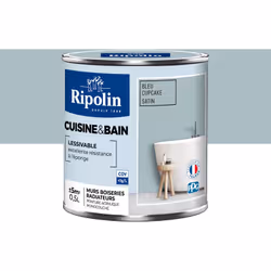 Peinture couleur Bleu Cupcake pour cuisine et Salle de Bain - Aspect Satin - Haute Lessivabilité - Ripolin Avec sa technologi ...