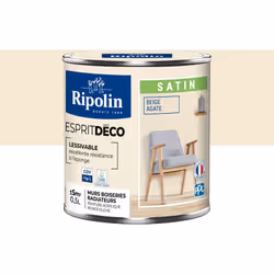Peinture couleur intérieure Beige Agate - Aspect Satin - Ultra-Couvrante pour Murs, Boiseries et Radiateurs - Ripolin Cette p ...