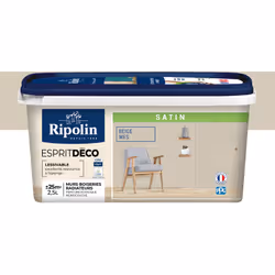 Peinture couleur intérieure Beige Wes - Aspect Satin - Ultra-Couvrante pour Murs, Boiseries et Radiateurs - Ripolin Cette pei ...
