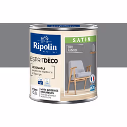 Peinture couleur intérieure Gris Ardoise - Aspect Satin - Ultra-Couvrante pour Murs, Boiseries et Radiateurs - Ripolin Cette ...