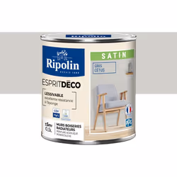 Peinture couleur intérieure Gris Cétus - Aspect Satin - Ultra-Couvrante pour Murs, Boiseries et Radiateurs - Ripolin Cette pe ...