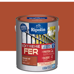 Peinture Fer Brillant avec sous-couche intégrée et agent anti-corrosion - Ripolin - BENEFICES : Peinture pour FER avec sous-c ...