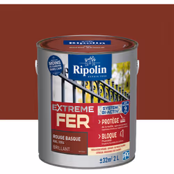 Peinture Fer Brillant avec sous-couche intégrée et agent anti-corrosion - Ripolin - BENEFICES : Peinture pour FER avec sous-c ...