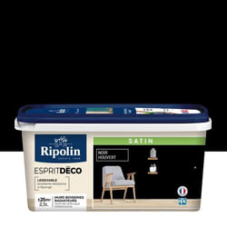 Peinture Couleur Intérieure Satin pour Cuisine Salle Salon Chambre - sur Murs Boiseries Radiateurs - 25L - Noir Houvert - Ripolin