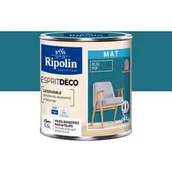 Peinture intérieure couleur Bleu pop aspect Mat Ultra-Couvrante pour Murs, Boiseries et Radiateurs - Ripolin La peinture inté ...