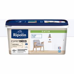 Peinture couleur intérieure Blanc Lenk - Aspect Satin - Ultra-Couvrante pour Murs, Boiseries et Radiateurs - Ripolin Cette pe ...
