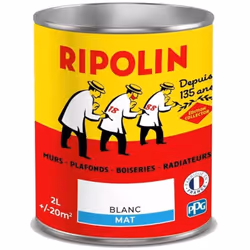 La Peinture acrylique RIPOLIN Collector Blanc mat est une peinture murs & plafonds blanche monocouche qui va sublimer votre i ...