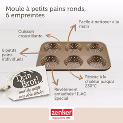 Ensemble De 2 Moules À Petits Pains Individuels Ronds 6 Empreintes 33 X 22 Cm Zenker Mojave Gold - Vue supplémentaire 2