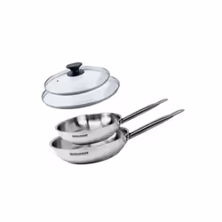 Set de 2 poêles 20 et 24 cm en inox et 2 couvercles en verre Fackelmann Eterna