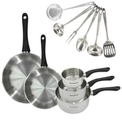 Batterie de cuisine - Tous feux dont induction - FACKELMANN - Geneva - Inox - 2 poêles 24 et 28 3 casseroles et 6 ustensiles
