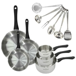 Batterie de cuisine - Tous feux dont induction - FACKELMANN - Geneva - Inox - 3 poêles 3 casseroles et 6 ustensiles