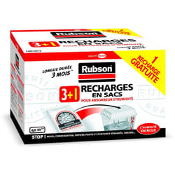 Rubson - Lot de 3 recharges de 1 kg en sac pour absorbeur d'humidité + 1 recharge de 1 kg gratuite, Recharges anti-humidité et anti-odeur