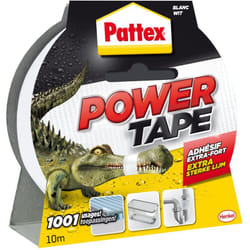 Pattex - Power Tape, Ruban adhésif blanc extra fort pour charges lourdes, Bande adhésive toilée tous supports, Rouleau adhésif étanche de 48 mm x 10 m