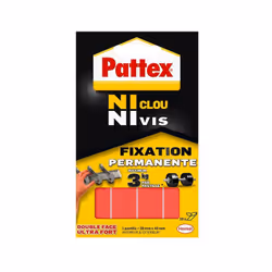 Pattex - Ni Clou Ni Vis Pastilles Fixation Permanente, Pastilles double faces ultra fortes pour intérieur & extérieur, pastilles autocollantes ultra