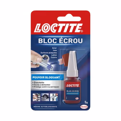 Description générale La colle de fixation Loctite Bloc Écrou est une résine bloquante conçue pour sécuriser efficacement les  ...