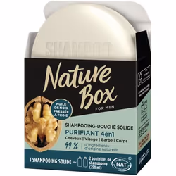 Shampooing solide 4-en-1 NATURE BOX Cheveux / Cuir Chevelu / Barbe / Corps Purifiant Noix 85g