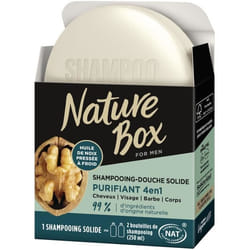Shampooing solide 4-en-1 NATURE BOX Cheveux / Cuir Chevelu / Barbe / Corps Purifiant Noix 85g