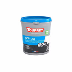 Nom du produit : Enduit de lissage Texture : Pâte Marque du produit : TOUPRET Contenance : 1.5 kg Mode de préparation : Prêt  ...